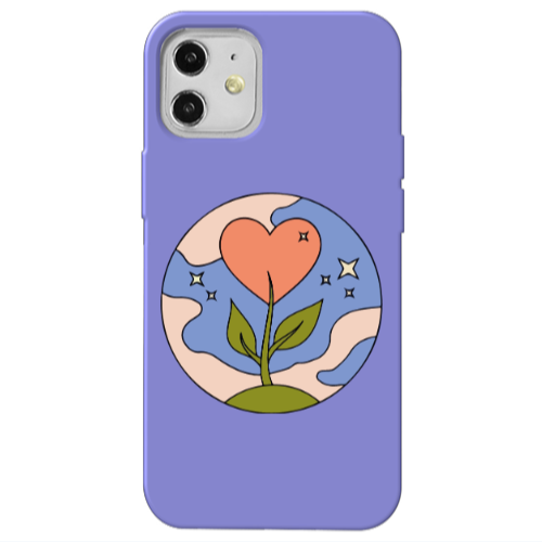 Apple iPhone 12 Hearted Flower Purple Colored Silicone TPU Θήκη