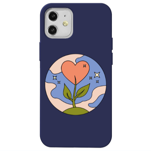 Apple iPhone 12 Hearted Flower Dark blue Colored Silicone TPU Θήκη
