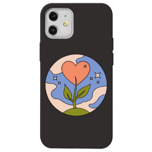 Apple iPhone 12 Hearted Flower Black Colored Silicone TPU Θήκη