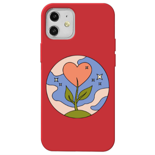 Apple iPhone 12 Hearted Flower Red Colored Silicone TPU Θήκη