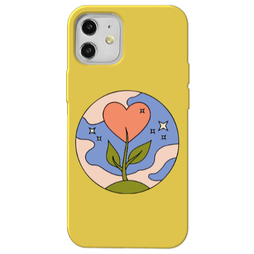Apple iPhone 12 Hearted Flower Yellow Colored Silicone TPU Θήκη