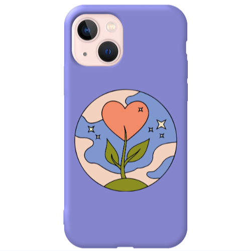 Apple iPhone 13 Hearted Flower Purple Colored Silicone TPU Θήκη