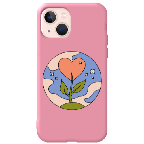 Apple iPhone 13 Hearted Flower Pink Colored Silicone TPU Θήκη