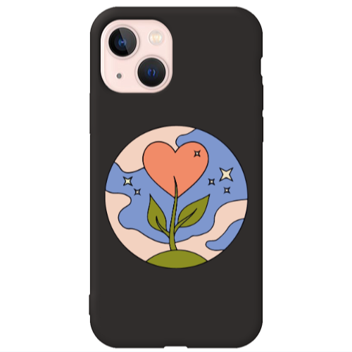 Apple iPhone 13 Hearted Flower Black Colored Silicone TPU Θήκη