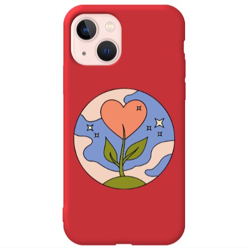 Apple iPhone 13 Hearted Flower Red Colored Silicone TPU Θήκη