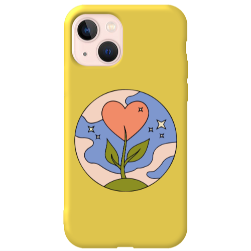 Apple iPhone 13 Hearted Flower Yellow Colored Silicone TPU Θήκη