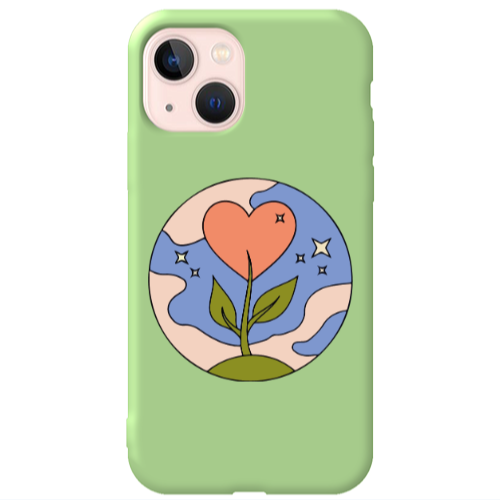 Apple iPhone 13 Hearted Flower Light Green Colored Silicone TPU Θήκη