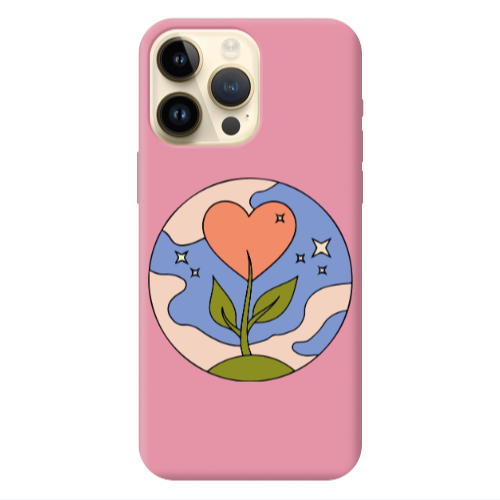 Apple iPhone 13 Pro Max Hearted Flower Pink Colored Silicone TPU Θήκη
