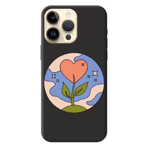 Apple iPhone 13 Pro Max Hearted Flower Black Colored Silicone TPU Θήκη