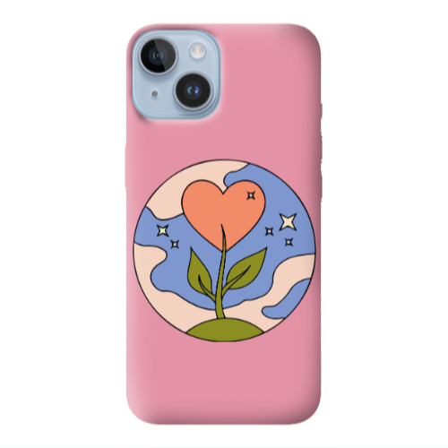 Apple iPhone 14  Hearted Flower Pink Colored Silicone TPU Θήκη