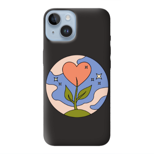Apple iPhone 14  Hearted Flower Black Colored Silicone TPU Θήκη