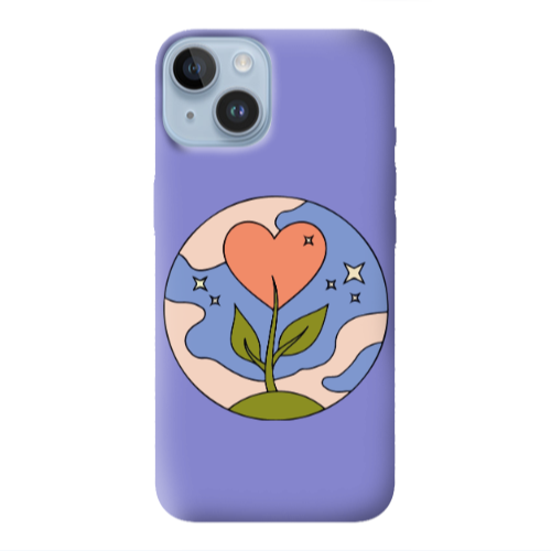 Apple iPhone 14 Plus Hearted Flower Purple Colored Silicone TPU Θήκη