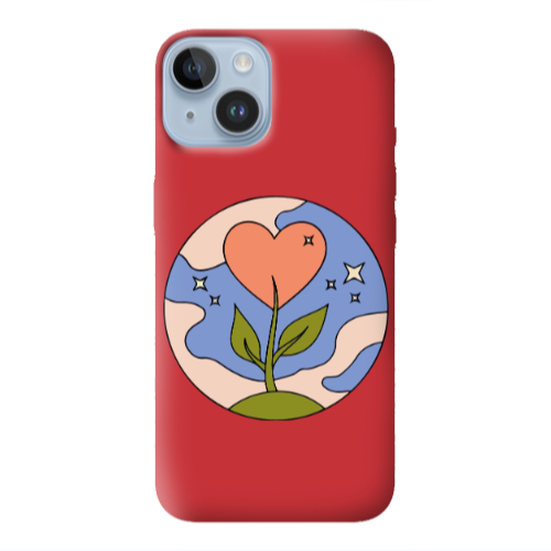 Apple iPhone 14 Plus Hearted Flower Red Colored Silicone TPU Θήκη