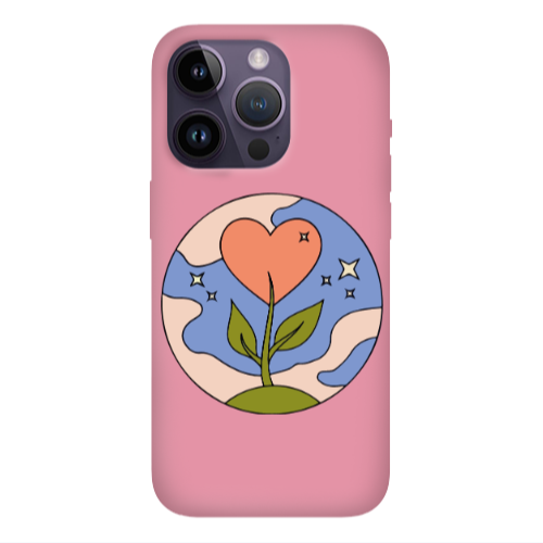 Apple iPhone 14 Pro  Hearted Flower Pink Colored Silicone TPU Θήκη