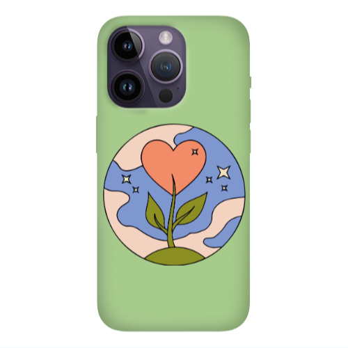 Apple iPhone 14 Pro Max Hearted Flower Light Green Colored Silicone TPU Θήκη