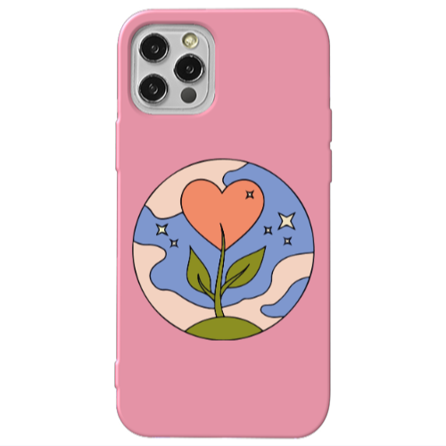 Apple iPhone 13 Pro Hearted Flower Pink Colored Silicone TPU Θήκη