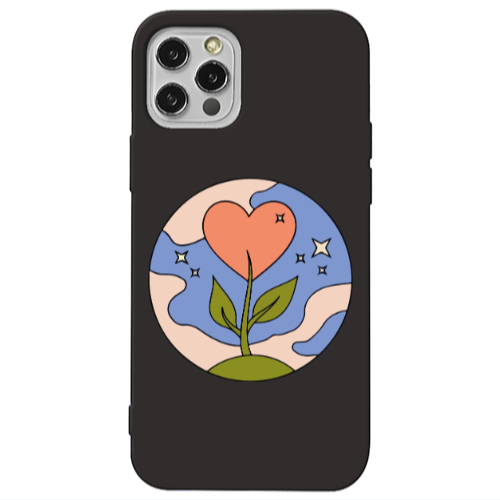 Apple iPhone 13 Pro Hearted Flower Black Colored Silicone TPU Θήκη