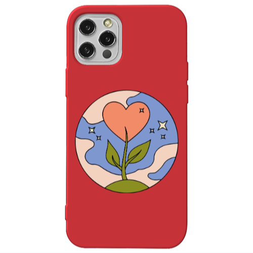 Apple iPhone 13 Pro Hearted Flower Red Colored Silicone TPU Θήκη