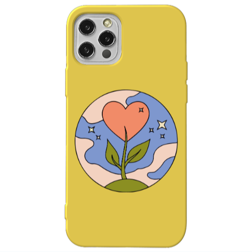 Apple iPhone 13 Pro Hearted Flower Yellow Colored Silicone TPU Θήκη