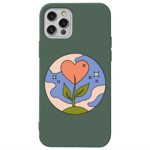 Apple iPhone 13 Pro Hearted Flower Dark Green Colored Silicone TPU Θήκη