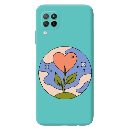 Huawei P40 Lite Hearted Flower Turquoise Colored Silicone TPU Θήκη