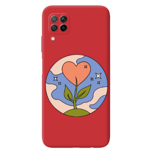 Huawei P40 Lite Hearted Flower Red Colored Silicone TPU Θήκη