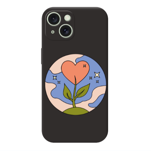 Apple iPhone 15 Hearted Flower Black Colored Silicone TPU Θήκη
