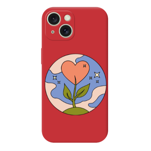 Apple iPhone 15 Hearted Flower Red Colored Silicone TPU Θήκη