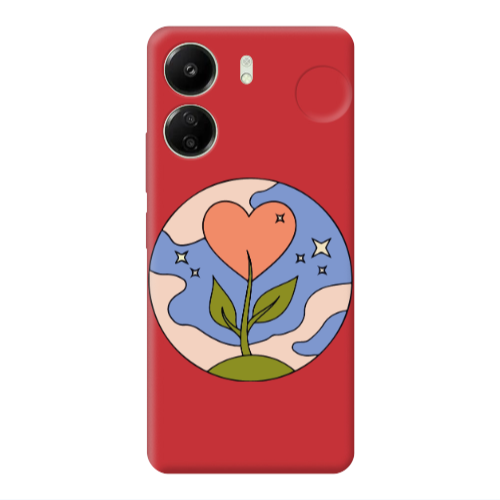 Xiaomi Redmi 13C Hearted Flower Red Colored Silicone TPU Θήκη