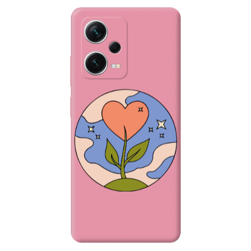 Xiaomi Poco X5 Hearted Flower Pink Colored Silicone TPU Θήκη