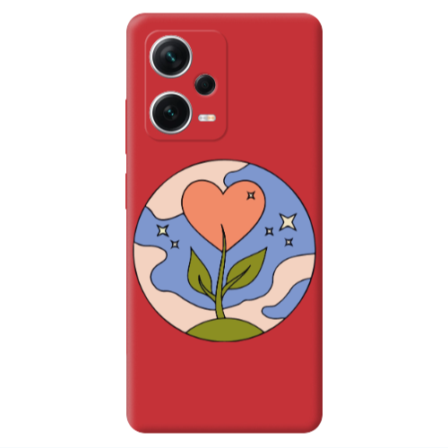 Xiaomi Poco X5 Hearted Flower Red Colored Silicone TPU Θήκη
