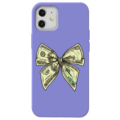 Apple iPhone 12 Bowtie Dollars Purple Colored Silicone TPU Θήκη