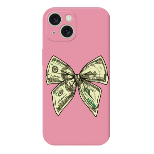 Apple iPhone 15 Plus Bowtie Dollars Pink Colored Silicone TPU Θήκη