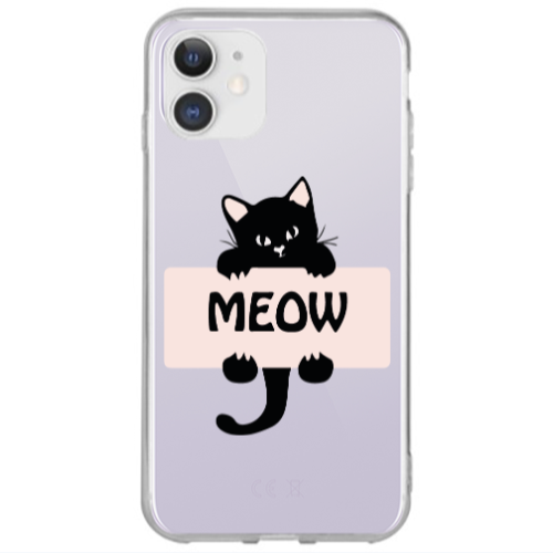 Apple iPhone 12 Meow Transparent Silicone TPU Θήκη