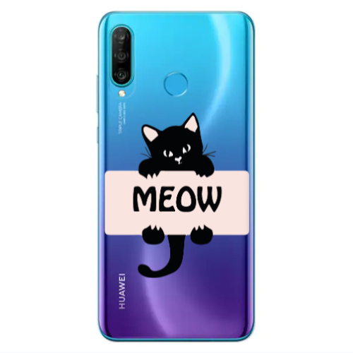 Huawei P30 Lite Meow Transparent Silicone TPU Θήκη