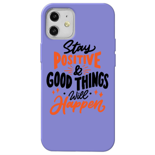 Apple iPhone 12 Stay Positive Purple Colored Silicone TPU Θήκη