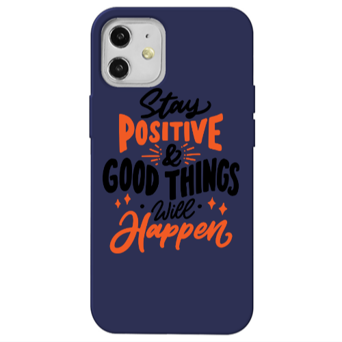 Apple iPhone 12 Stay Positive Dark blue Colored Silicone TPU Θήκη