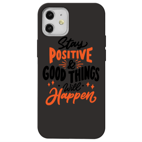 Apple iPhone 12 Stay Positive Black Colored Silicone TPU Θήκη