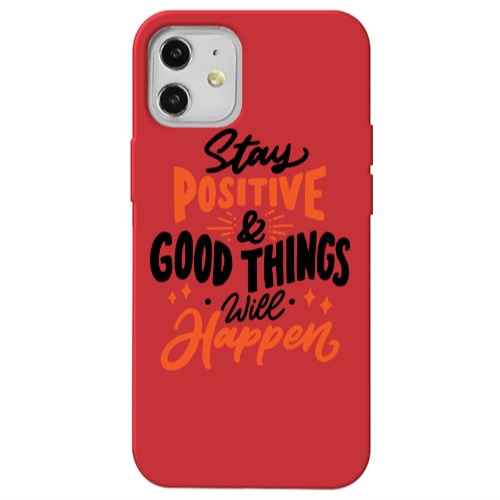 Apple iPhone 12 Stay Positive Red Colored Silicone TPU Θήκη