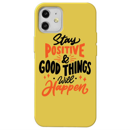 Apple iPhone 12 Stay Positive Yellow Colored Silicone TPU Θήκη