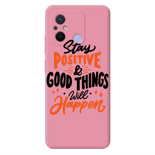 Xiaomi Redmi 12C Stay Positive Pink Colored Silicone TPU Θήκη