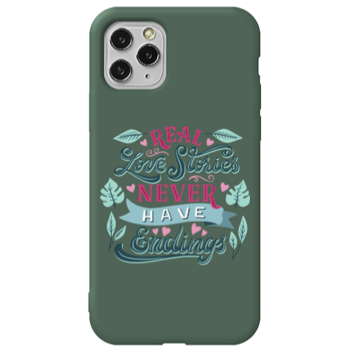 Apple iPhone 11 Pro Max Love Stories Dark Green Colored Silicone TPU Θήκη