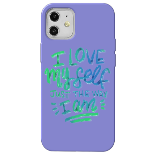 Apple iPhone 12 I Love My self Purple Colored Silicone TPU Θήκη