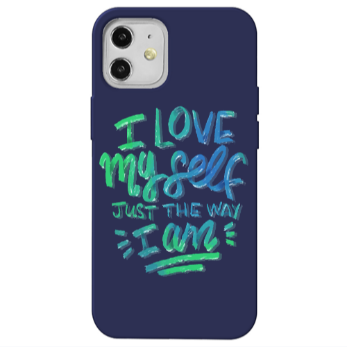 Apple iPhone 12 I Love My self Dark blue Colored Silicone TPU Θήκη