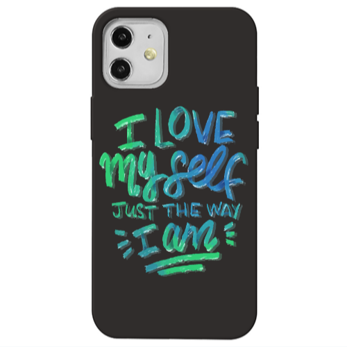 Apple iPhone 12 I Love My self Black Colored Silicone TPU Θήκη