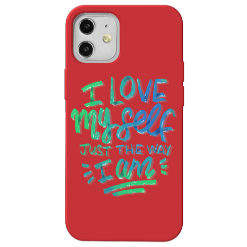 Apple iPhone 12 I Love My self Red Colored Silicone TPU Θήκη