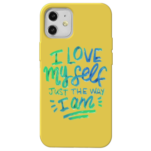 Apple iPhone 12 I Love My self Yellow Colored Silicone TPU Θήκη