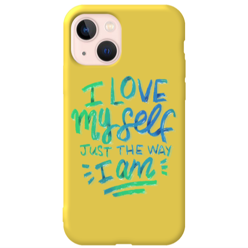 Apple iPhone 13 I Love My self Yellow Colored Silicone TPU Θήκη