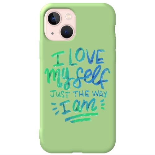Apple iPhone 13 I Love My self Light Green Colored Silicone TPU Θήκη