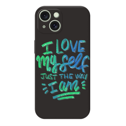 Apple iPhone 15 I Love My self Black Colored Silicone TPU Θήκη